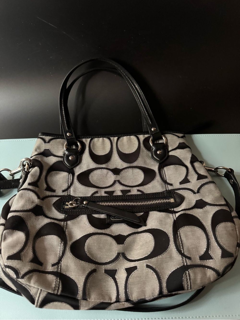 Coach Signature Canvas Tote Bag in Black and Gray